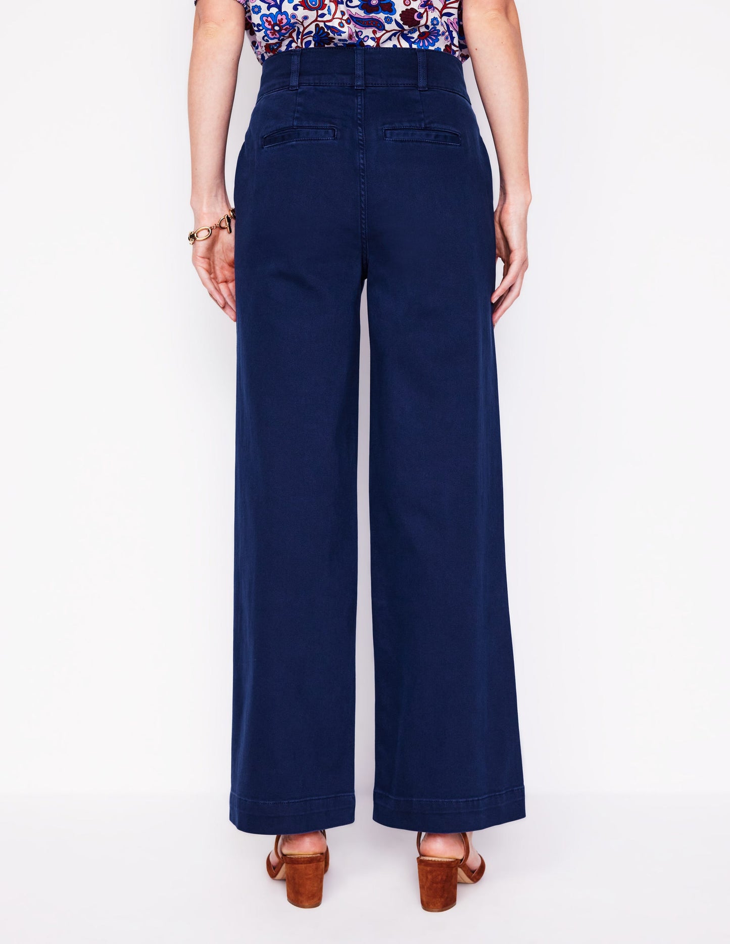 Wide Leg Cargo Trousers-Navy