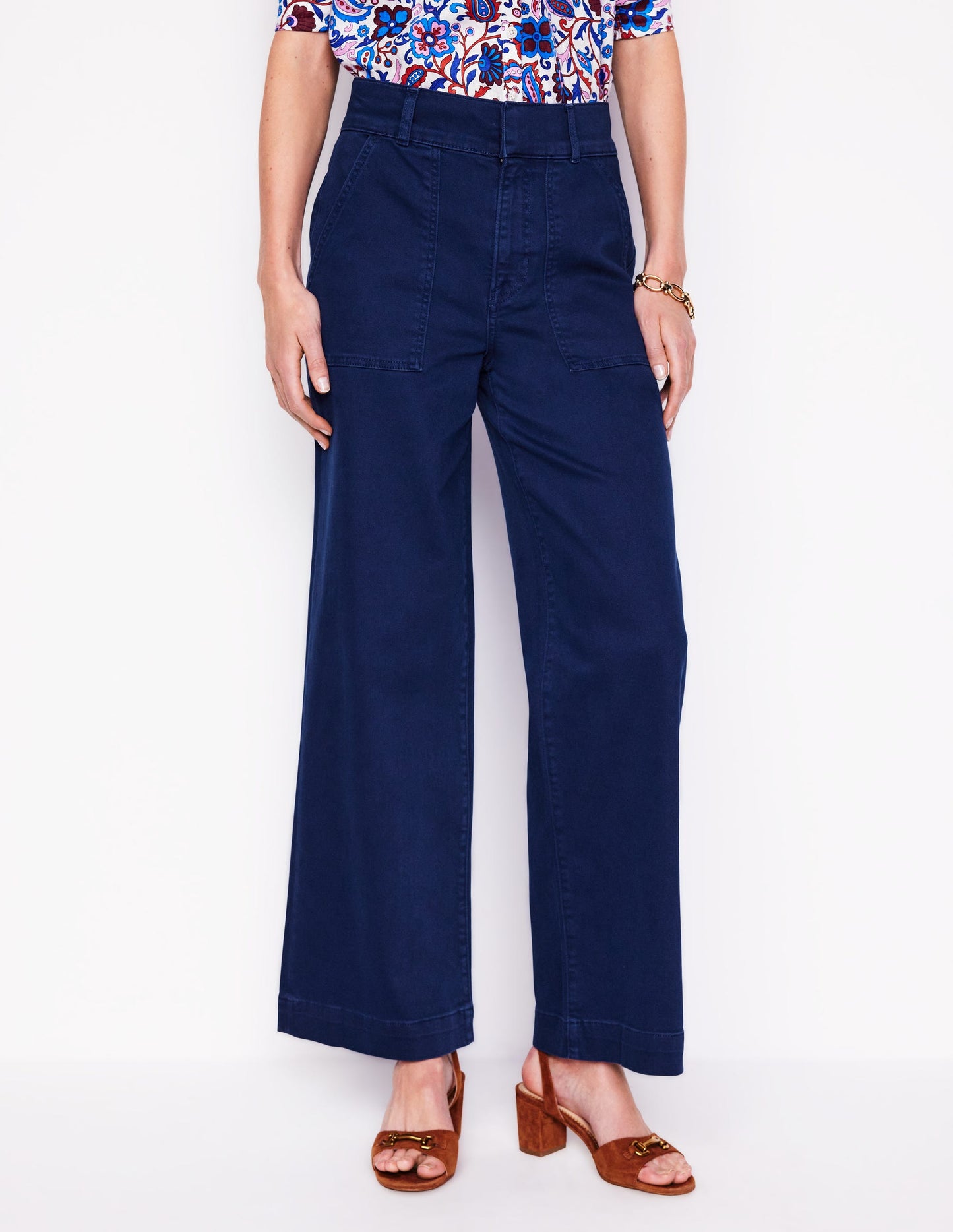 Wide Leg Cargo Trousers-Navy