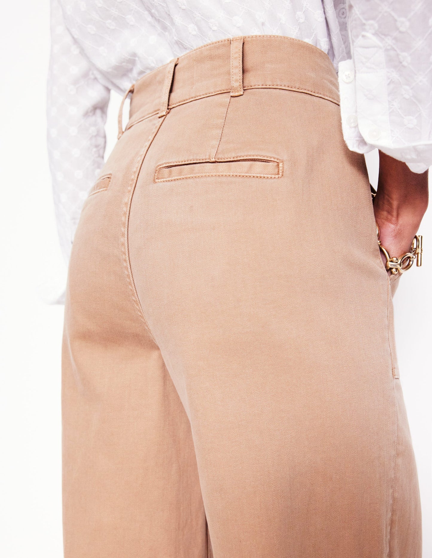 Wide Leg Cargo Trousers-Cappuccino