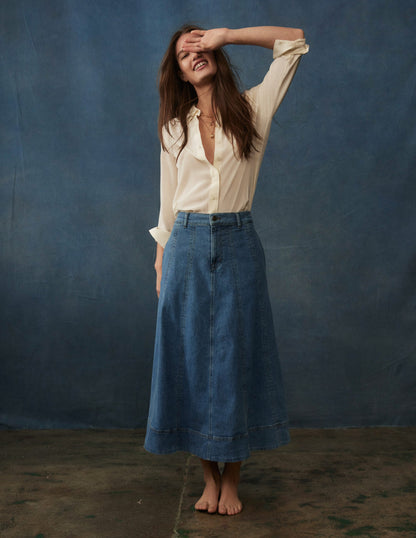 Panelled Full Denim Skirt-Mid Vintage