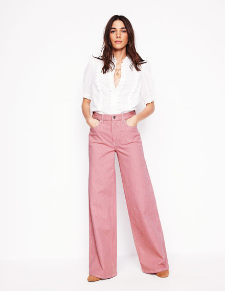 High Rise Wide Leg Jeans-Pink Stripe