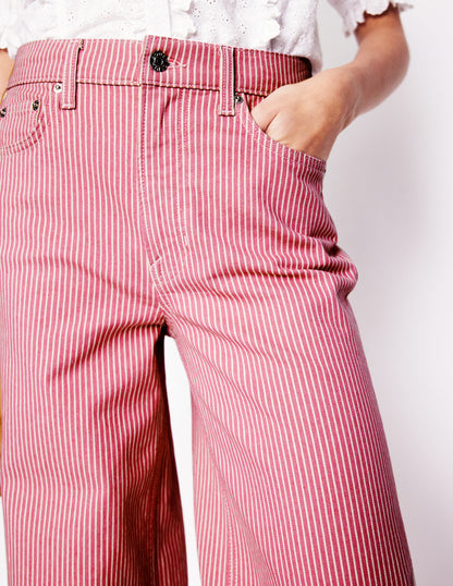 High Rise Wide Leg Jeans-Pink Stripe