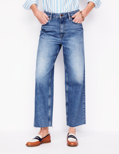 High Rise Straight Crop Jeans-Light Vintage Frayed