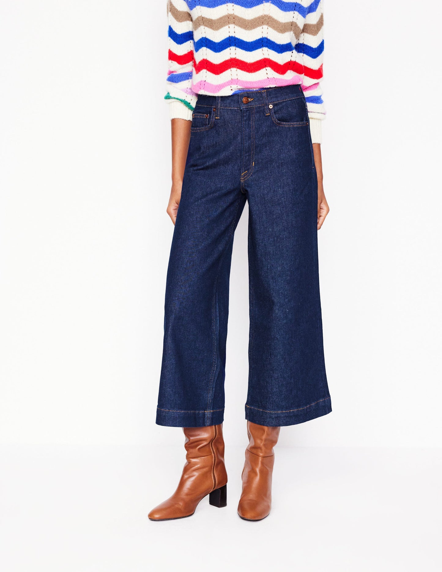 High Rise Wide Crop Jeans-Indigo Rinse