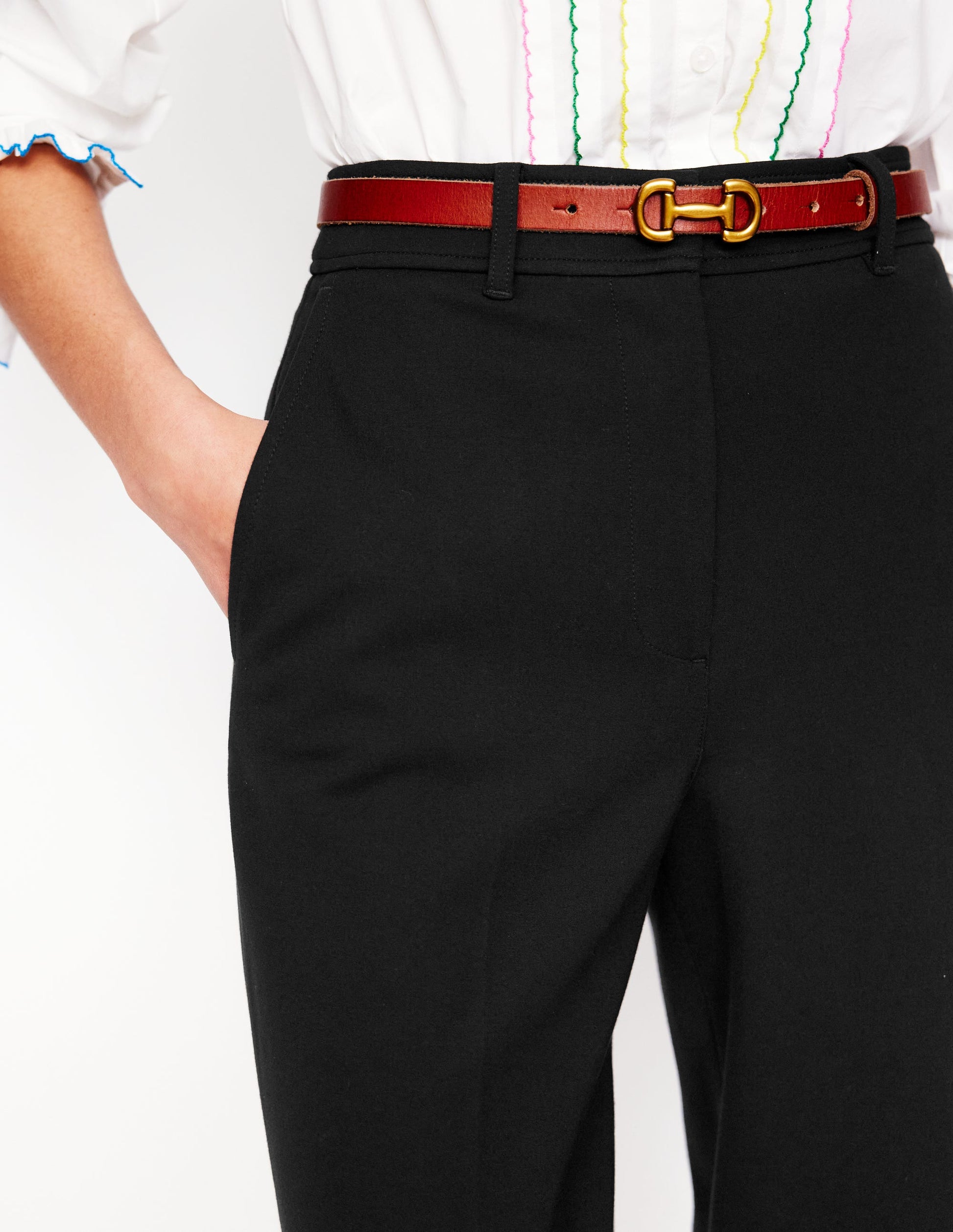 Cropped Ponte Trousers-Black-2