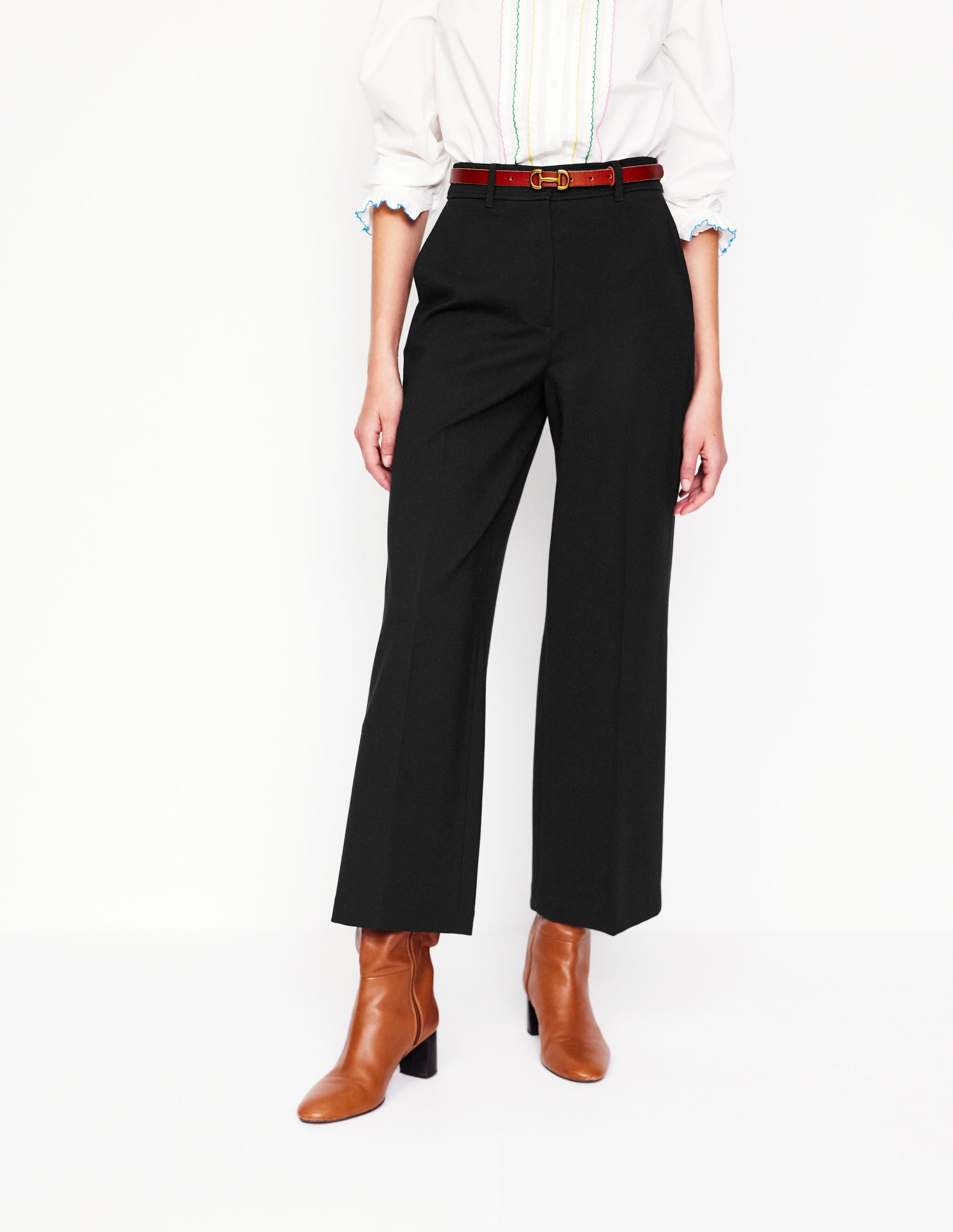 Cropped Ponte Trousers-Black-5