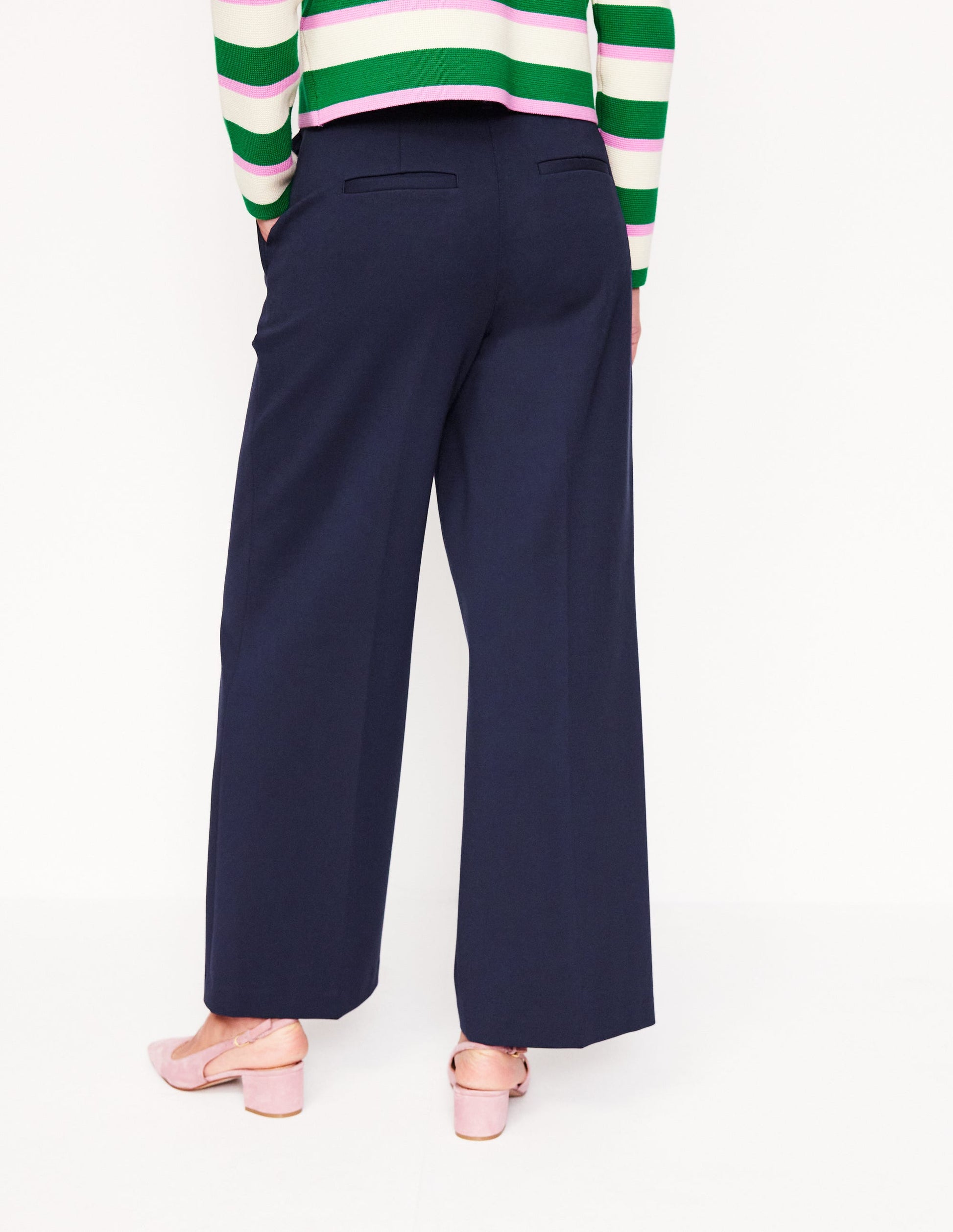 Cropped Ponte Trousers-Navy-1