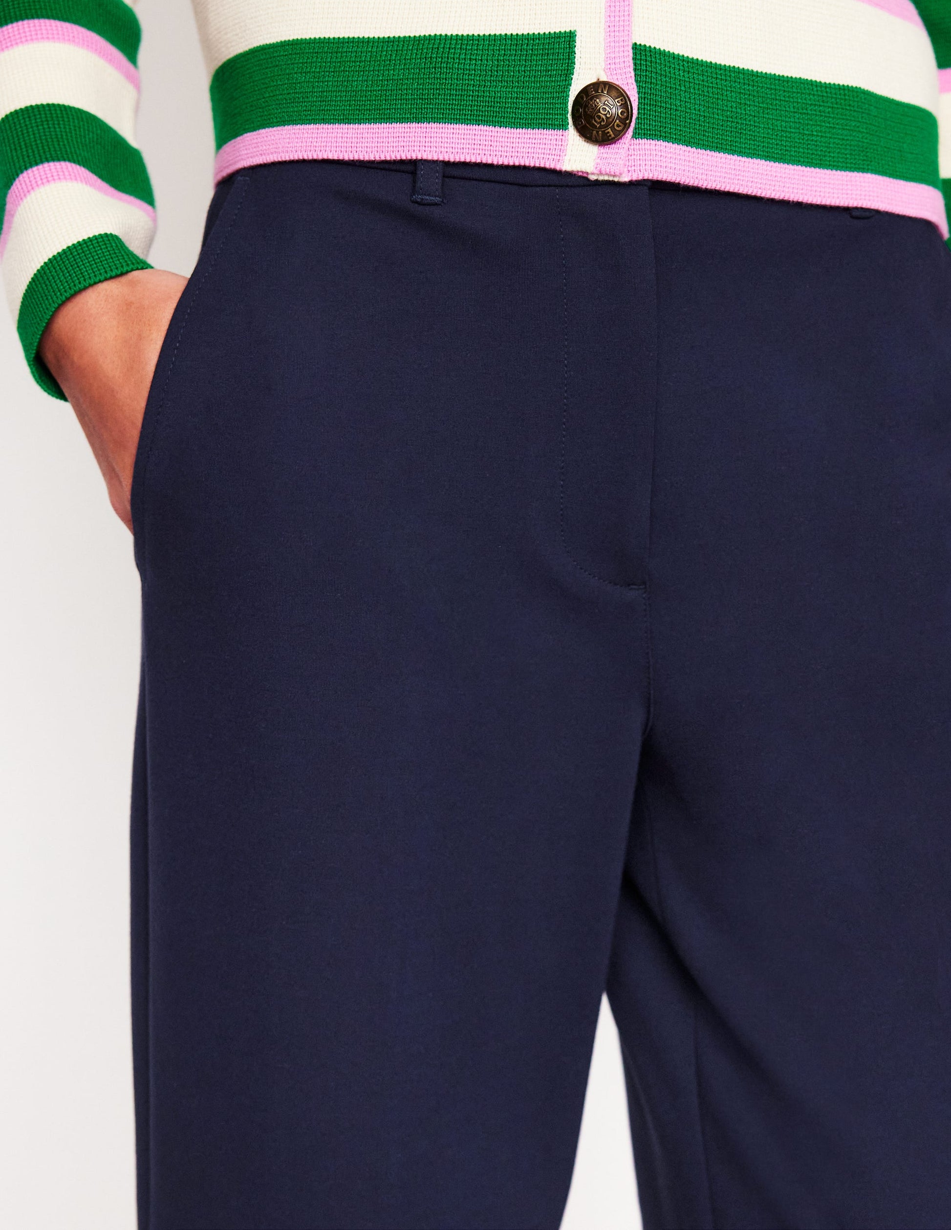 Cropped Ponte Trousers-Navy-2