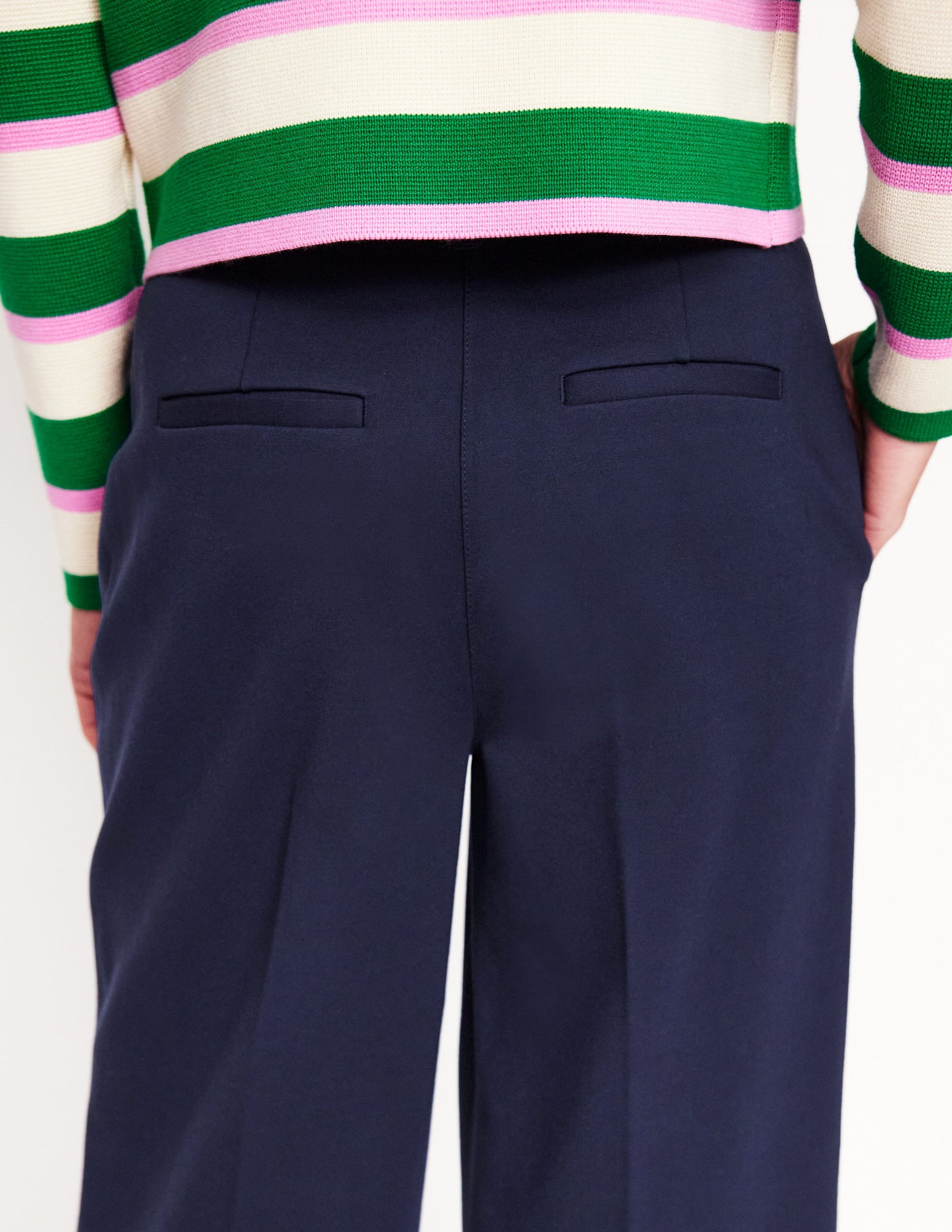 Cropped Ponte Trousers-Navy-3