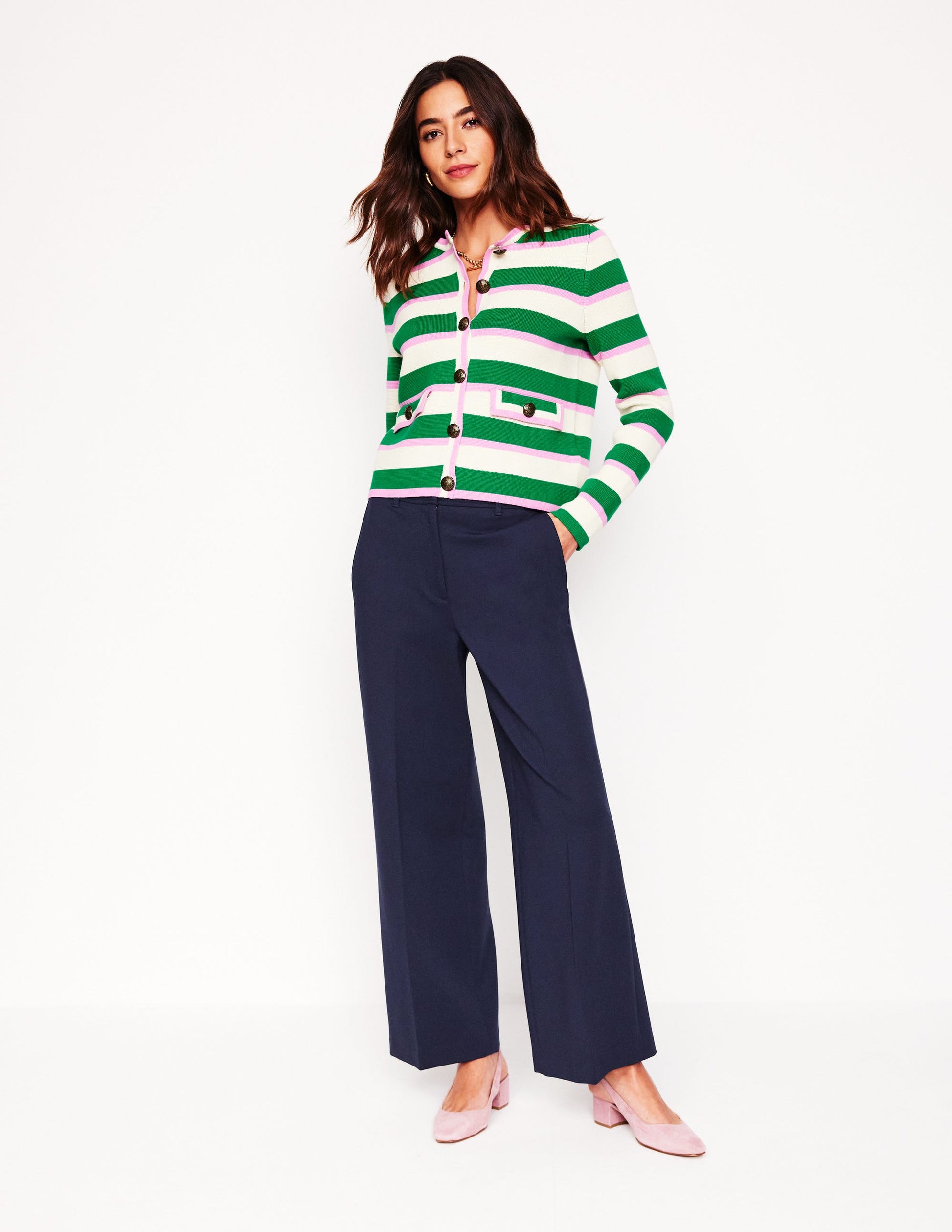 Cropped Ponte Trousers-Navy-5