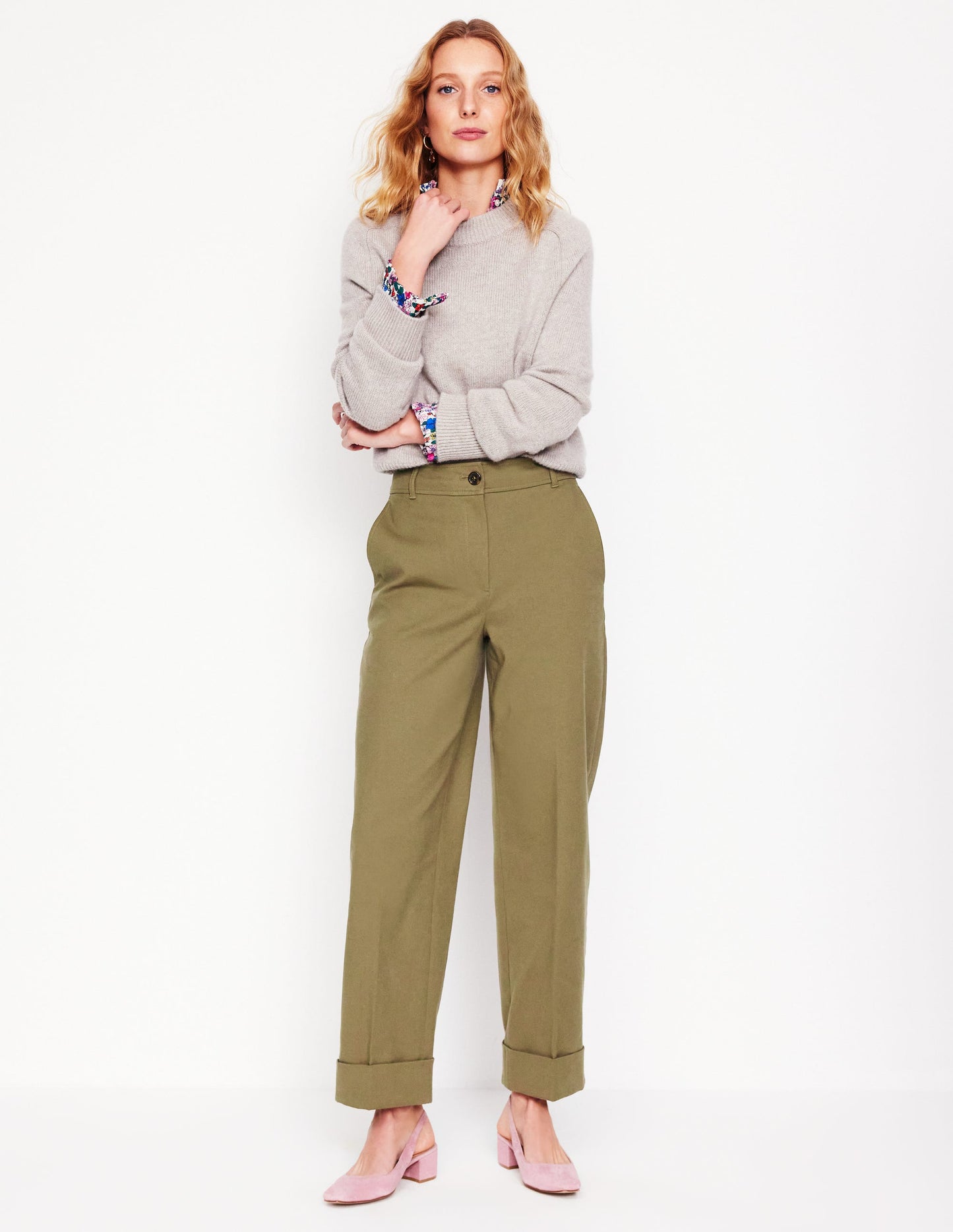 Turn Up Trousers-Warm Olive