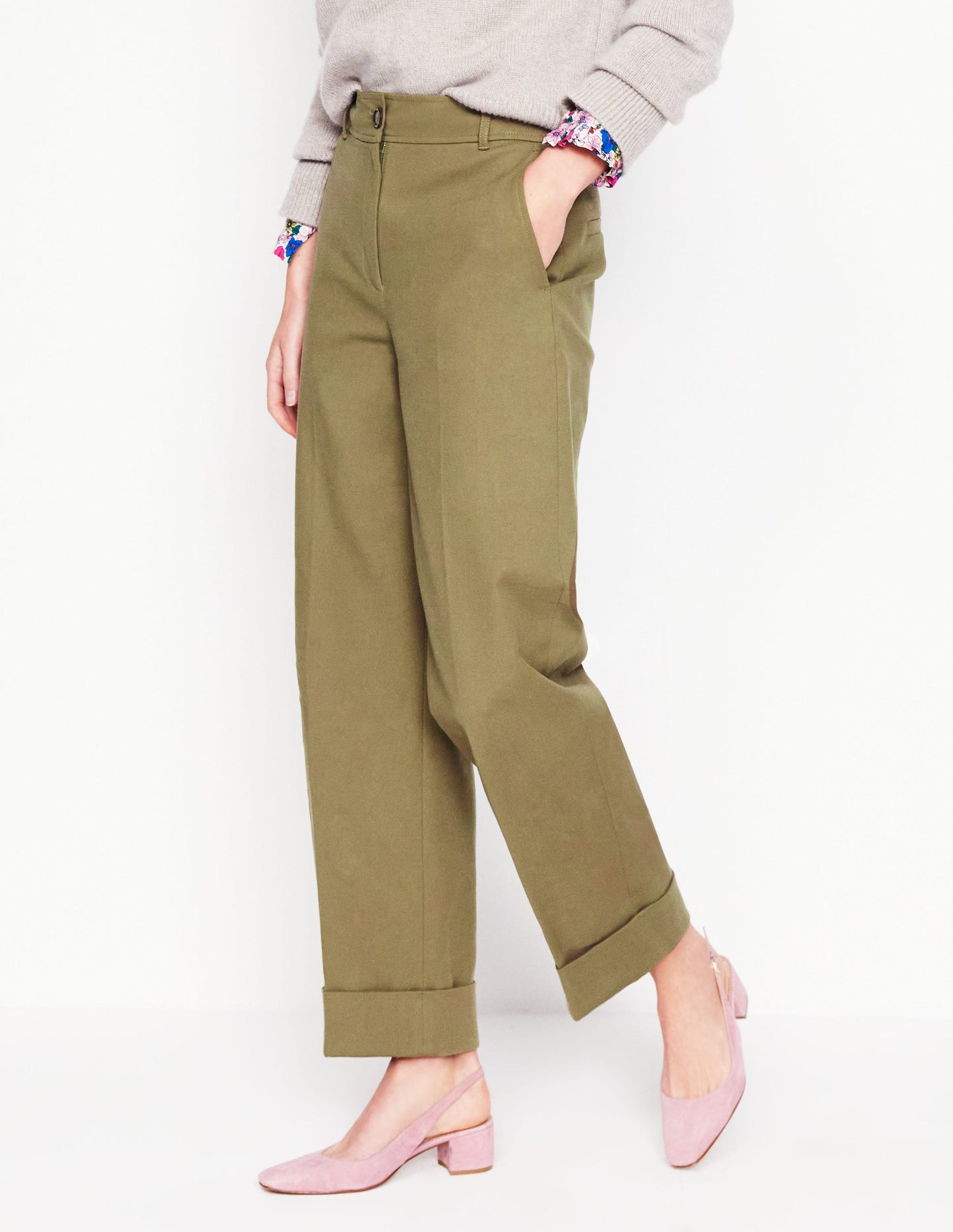 Turn Up Trousers-Warm Olive