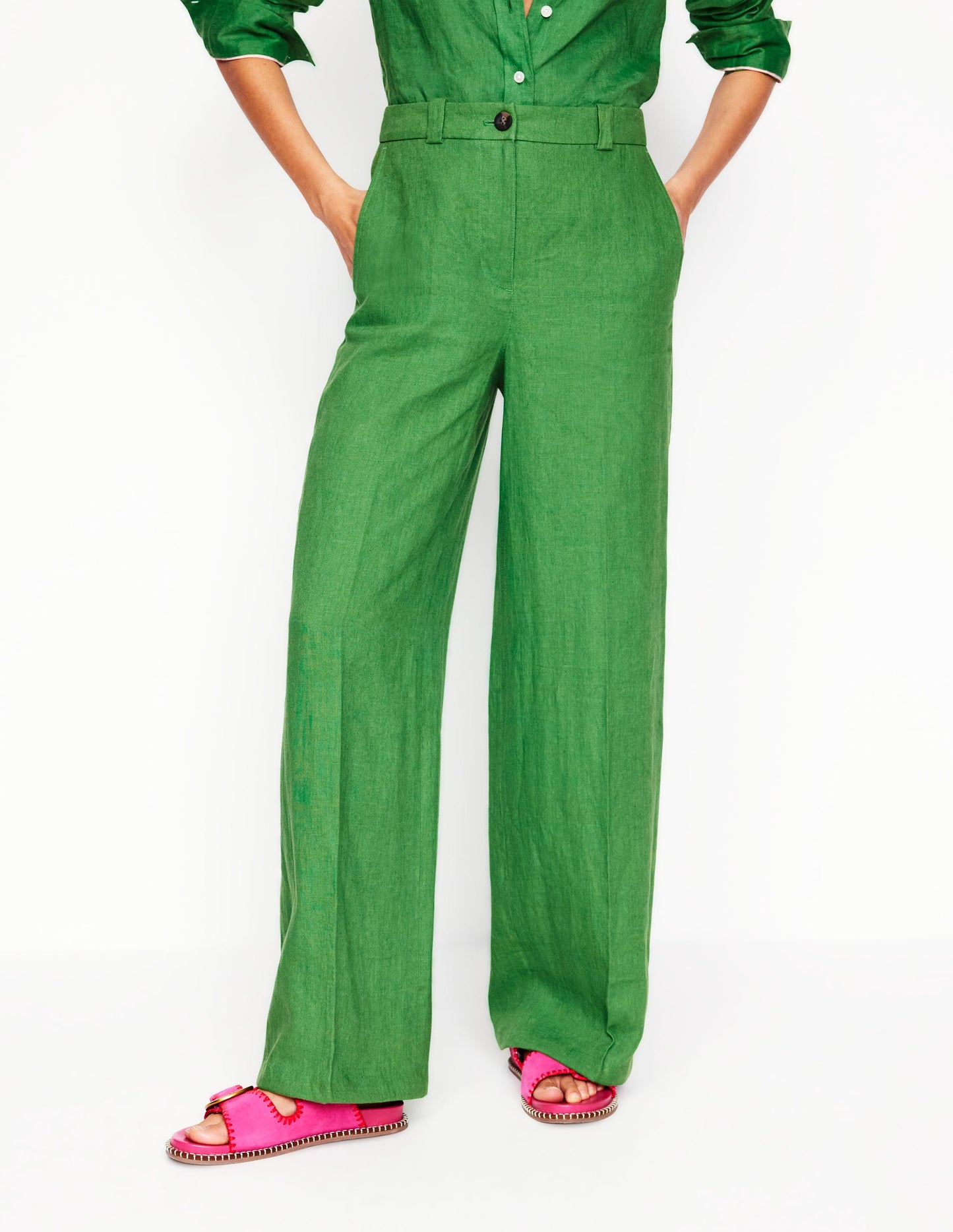 Westbourne Linen Trousers-Iguana Green