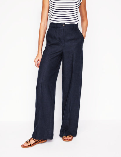 Westbourne Linen Trousers-Navy