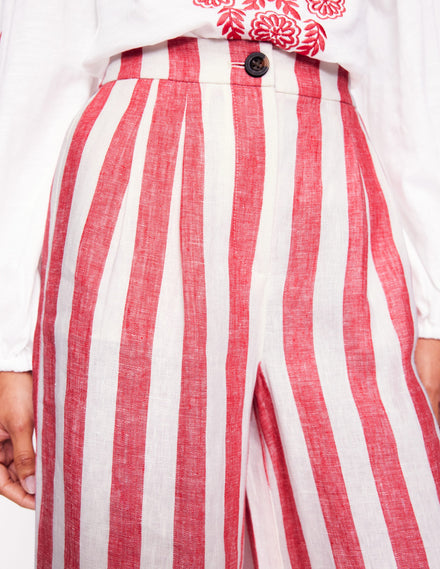 Dulwich Linen Trousers-Strawberry Tart Red  Stripe