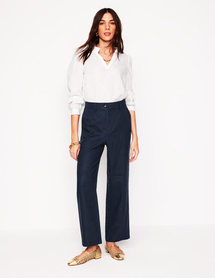 Westbourne Crop Linen Trousers-Navy