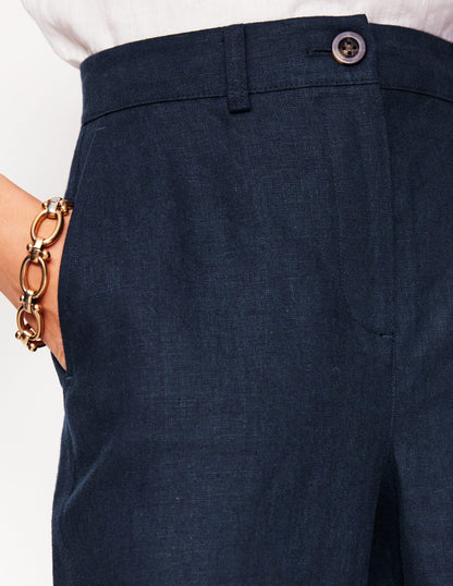 Westbourne Crop Linen Trousers-Navy-2