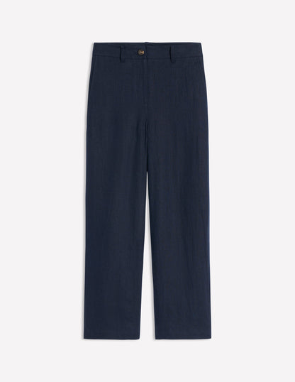 Westbourne Crop Linen Trousers-Navy-5