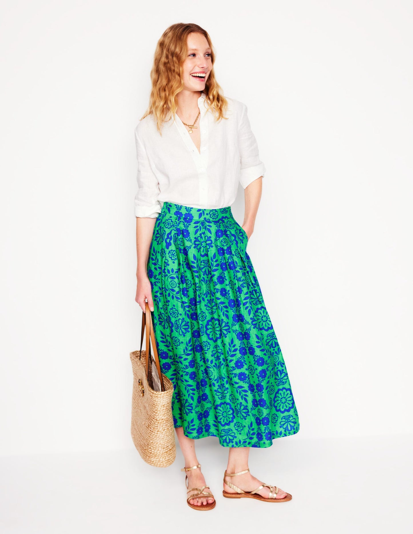 Verity Linen Midi Skirt-Structured Meadow