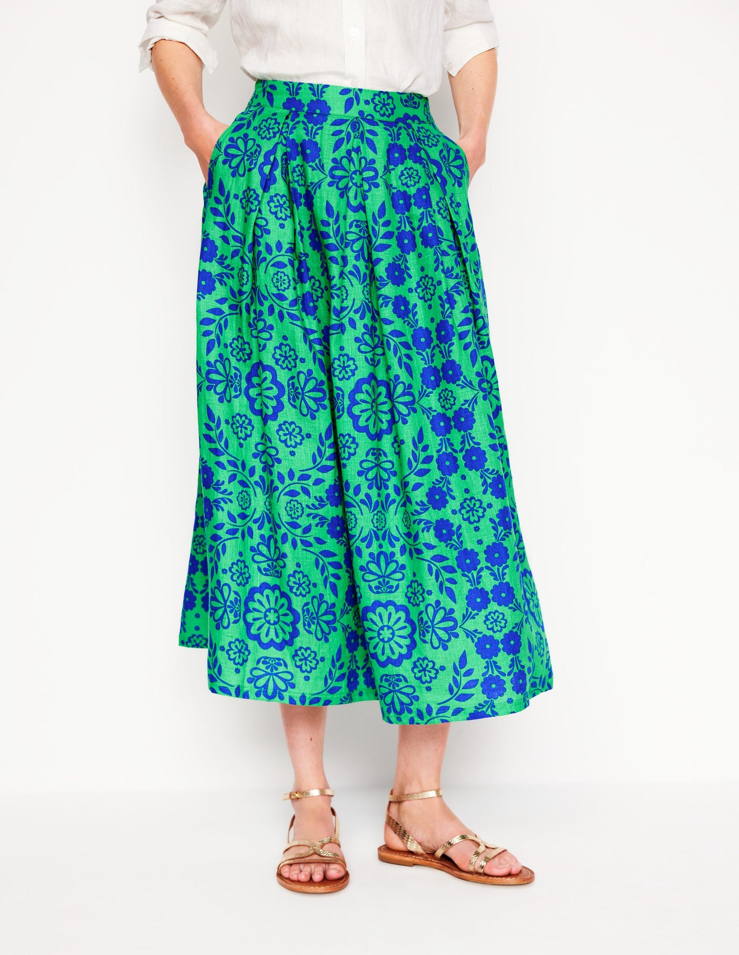 Verity Linen Midi Skirt-Structured Meadow