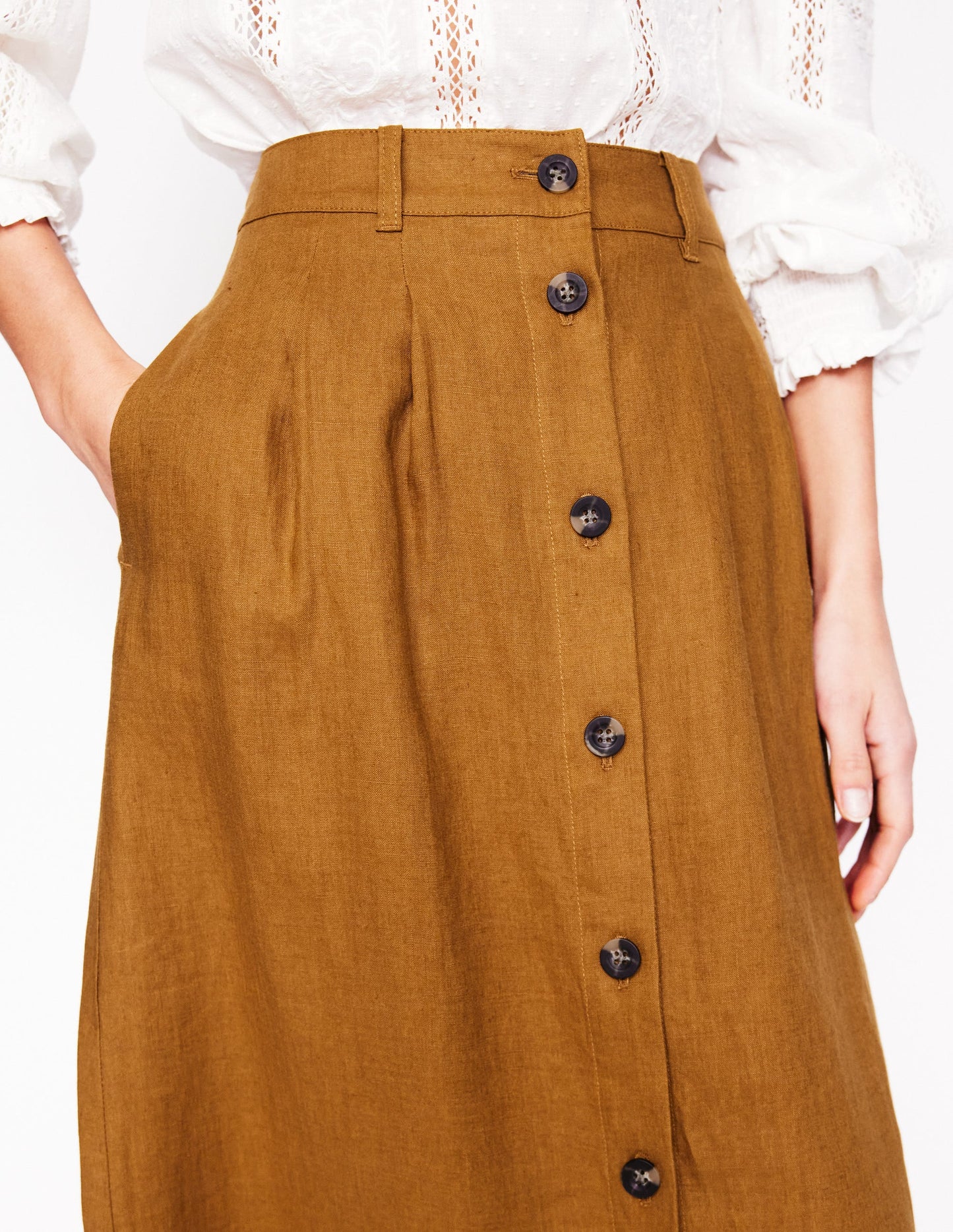 Thomasina Linen Midi Skirt-Gingerbread