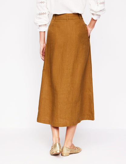 Thomasina Linen Midi Skirt-Gingerbread