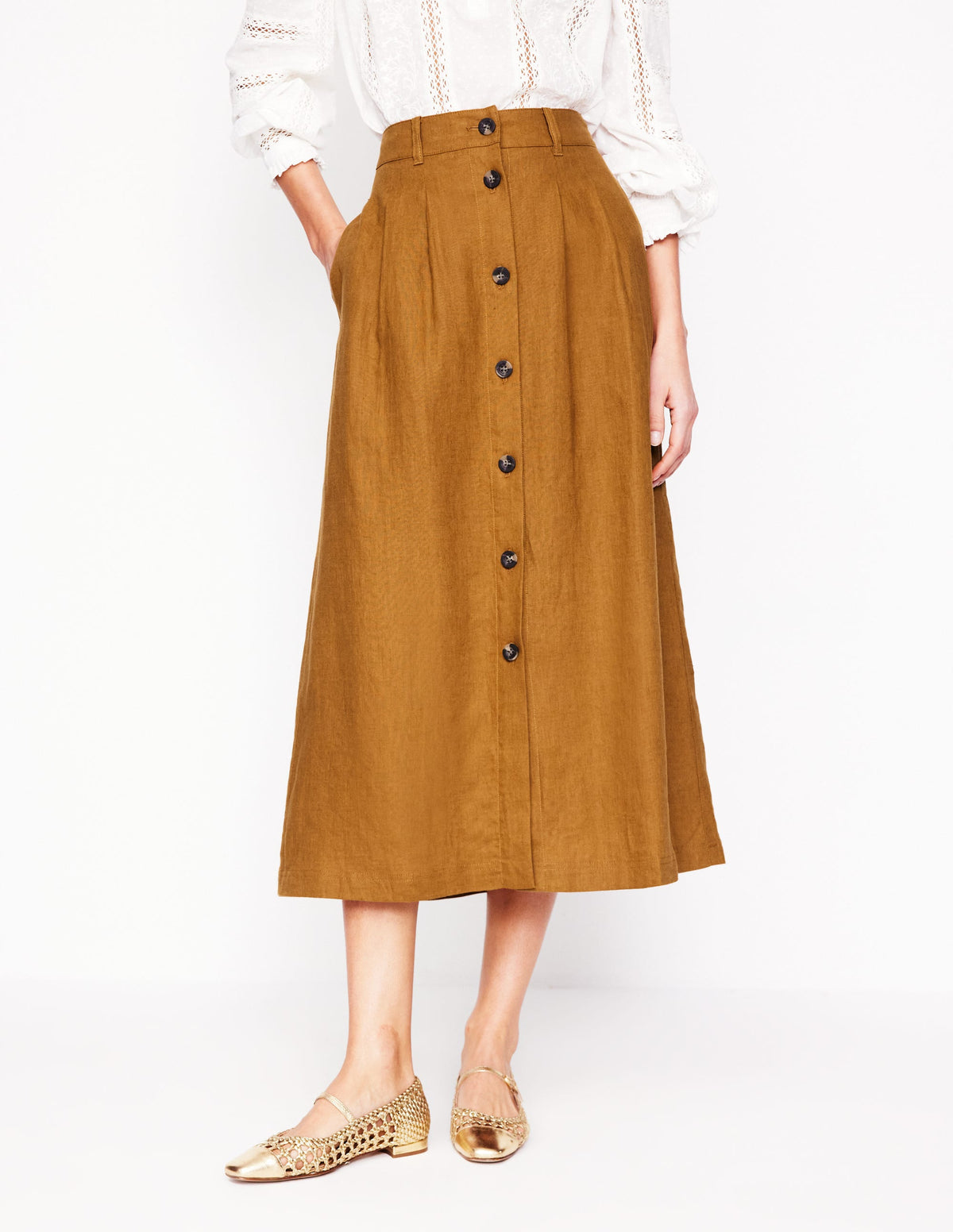 Thomasina Linen Midi Skirt-Gingerbread - Image 4