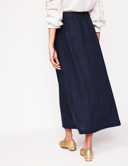 Thomasina Linen Midi Skirt-Navy