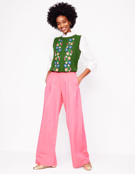 Brompton Wide Leg Trousers-Pink Rose