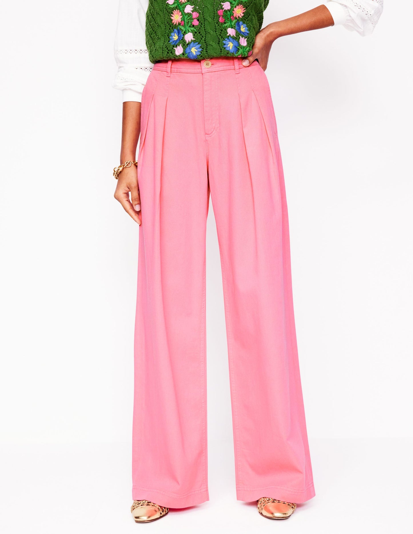 Brompton Wide Leg Trousers-Pink Rose