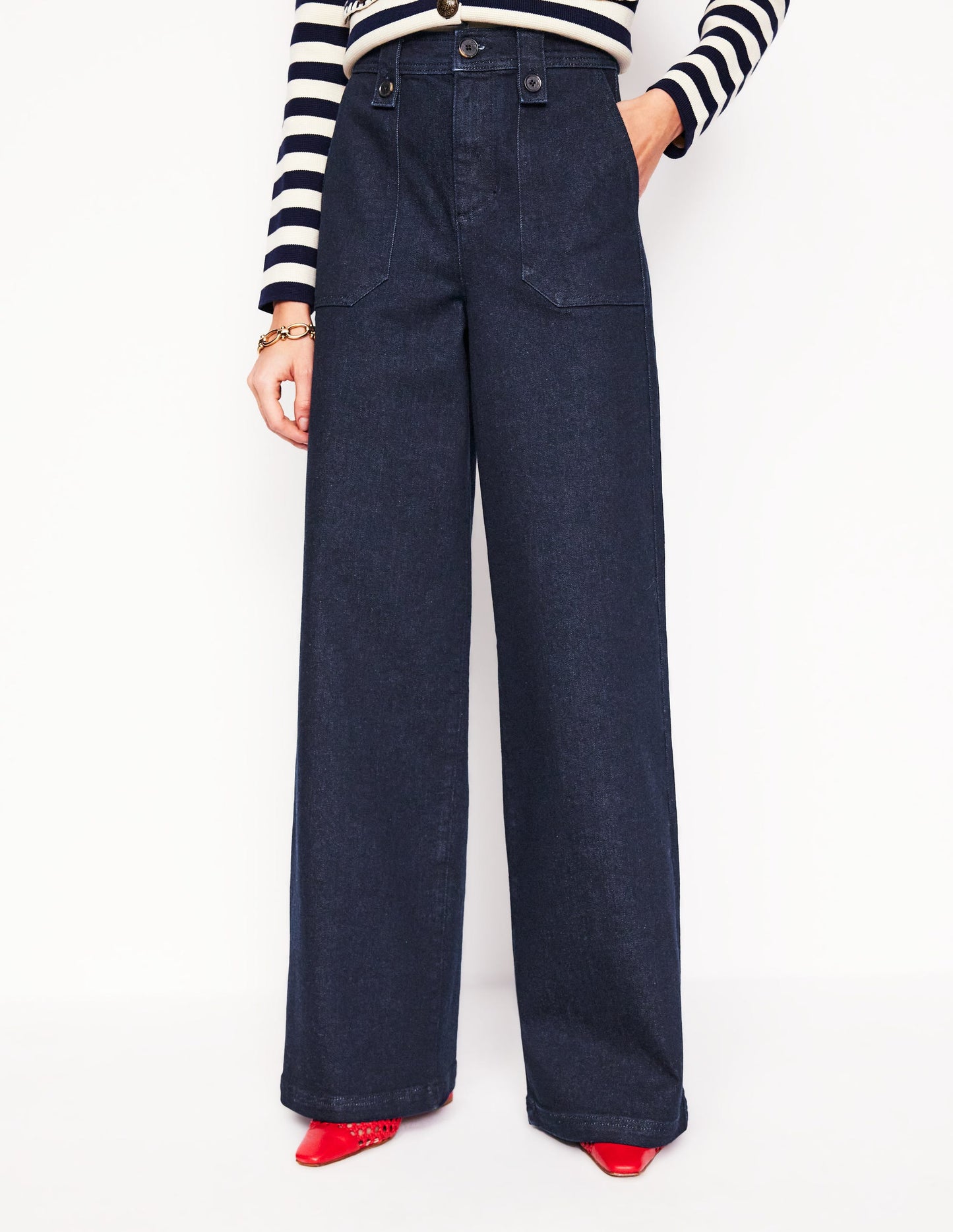 Mid Rise Button Detail Jeans-Indigo Rinse