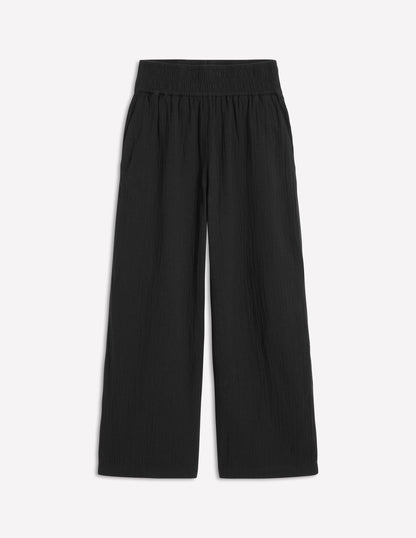 Cropped Double Cloth Trousers-Black