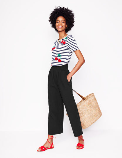 Cropped Double Cloth Trousers-Black