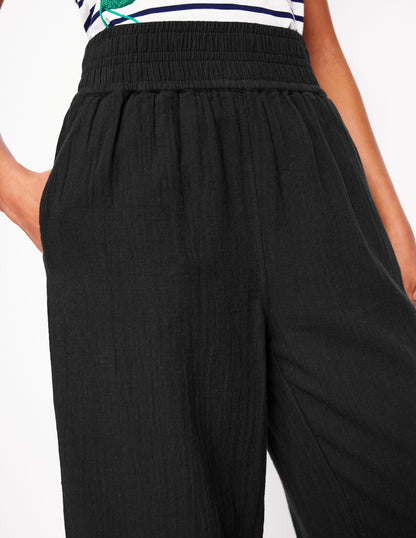 Cropped Double Cloth Trousers-Black