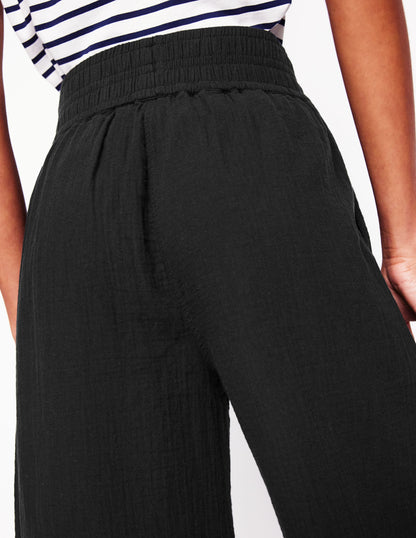 Cropped Double Cloth Trousers-Black