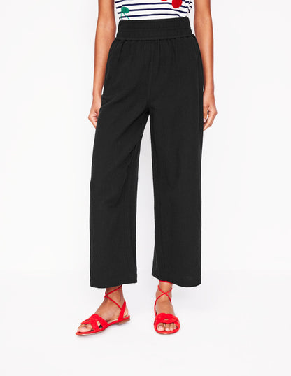 Cropped Double Cloth Trousers-Black