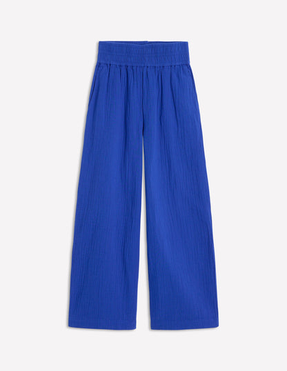 Cropped Double Cloth Trousers-Bright Blue