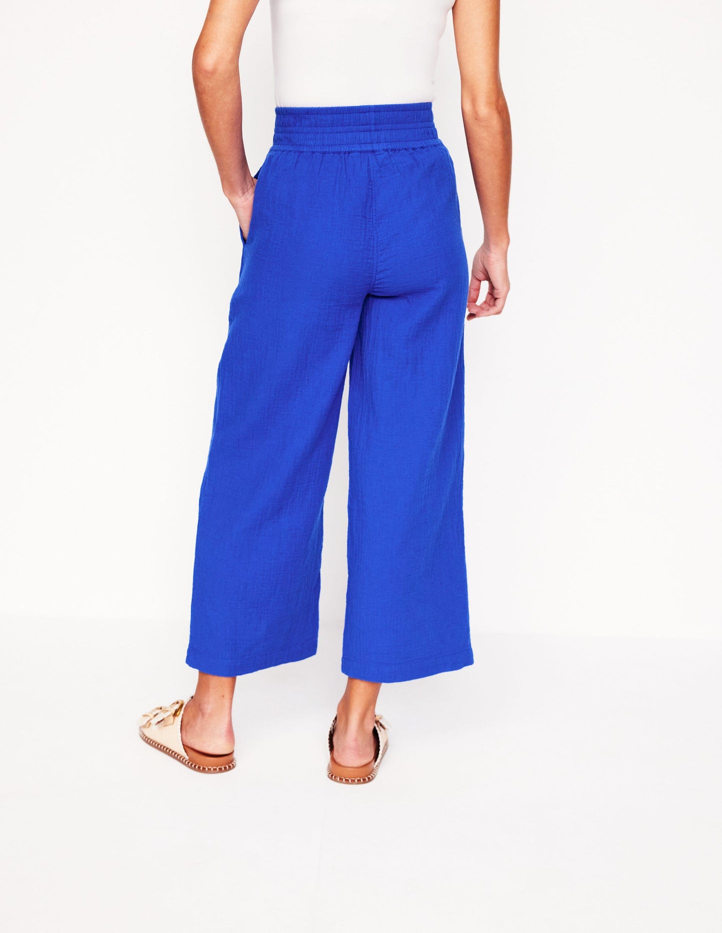 Cropped Double Cloth Trousers-Bright Blue