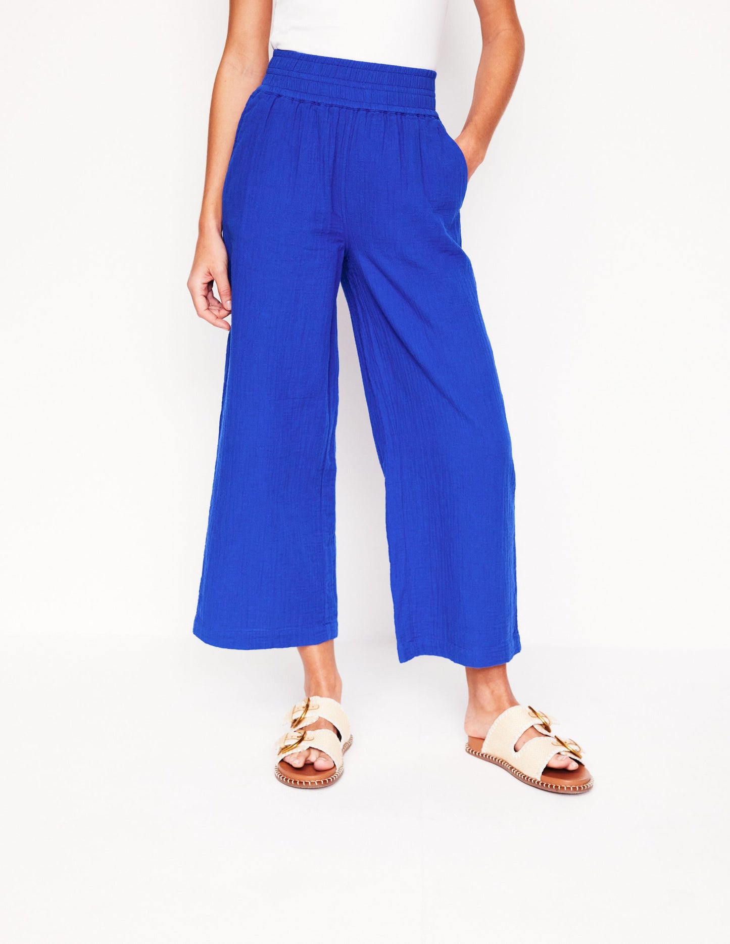 Cropped Double Cloth Trousers-Bright Blue