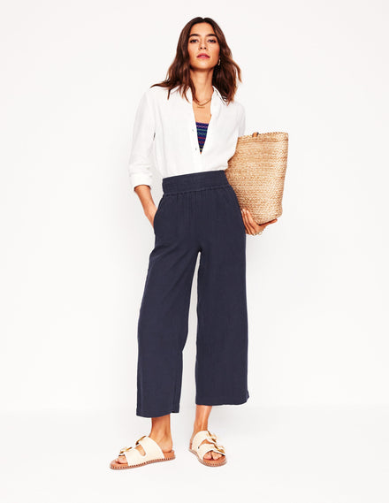 Cropped Double Cloth Trousers-Navy