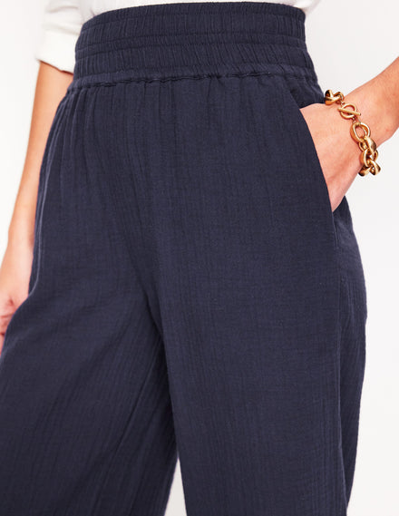 Cropped Double Cloth Trousers-Navy