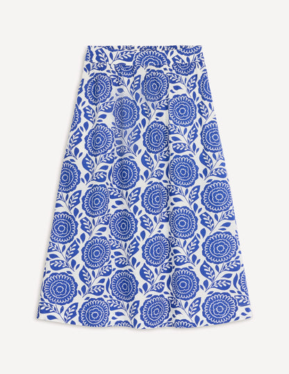 Hattie Poplin Midi Skirt-Bright Blue, Dahlia Stamp