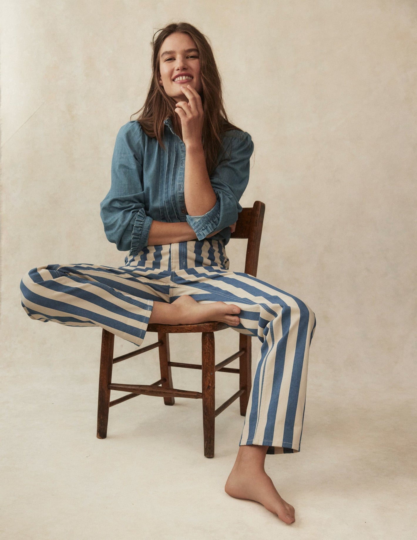 High Rise Stripe Jeans-Marine Wide Stripe