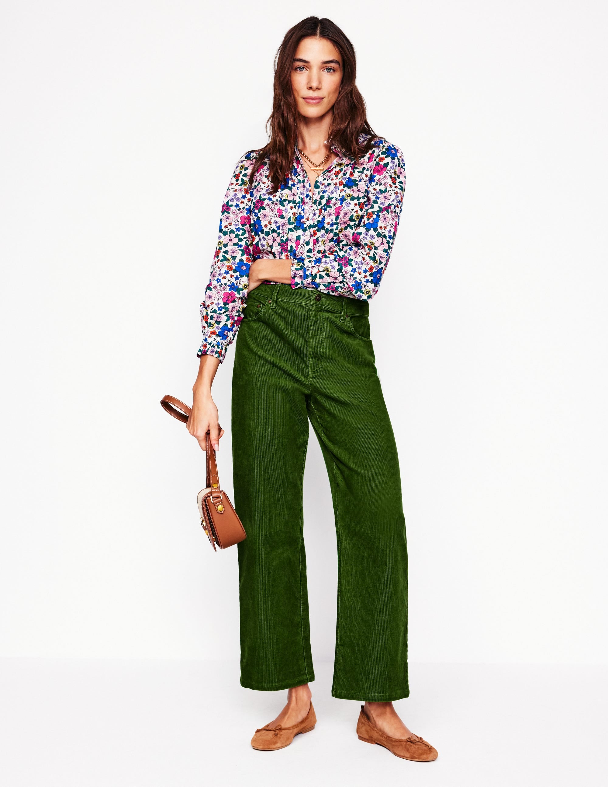 High Rise Straight Cord Jeans-Promenade Green - Image 1