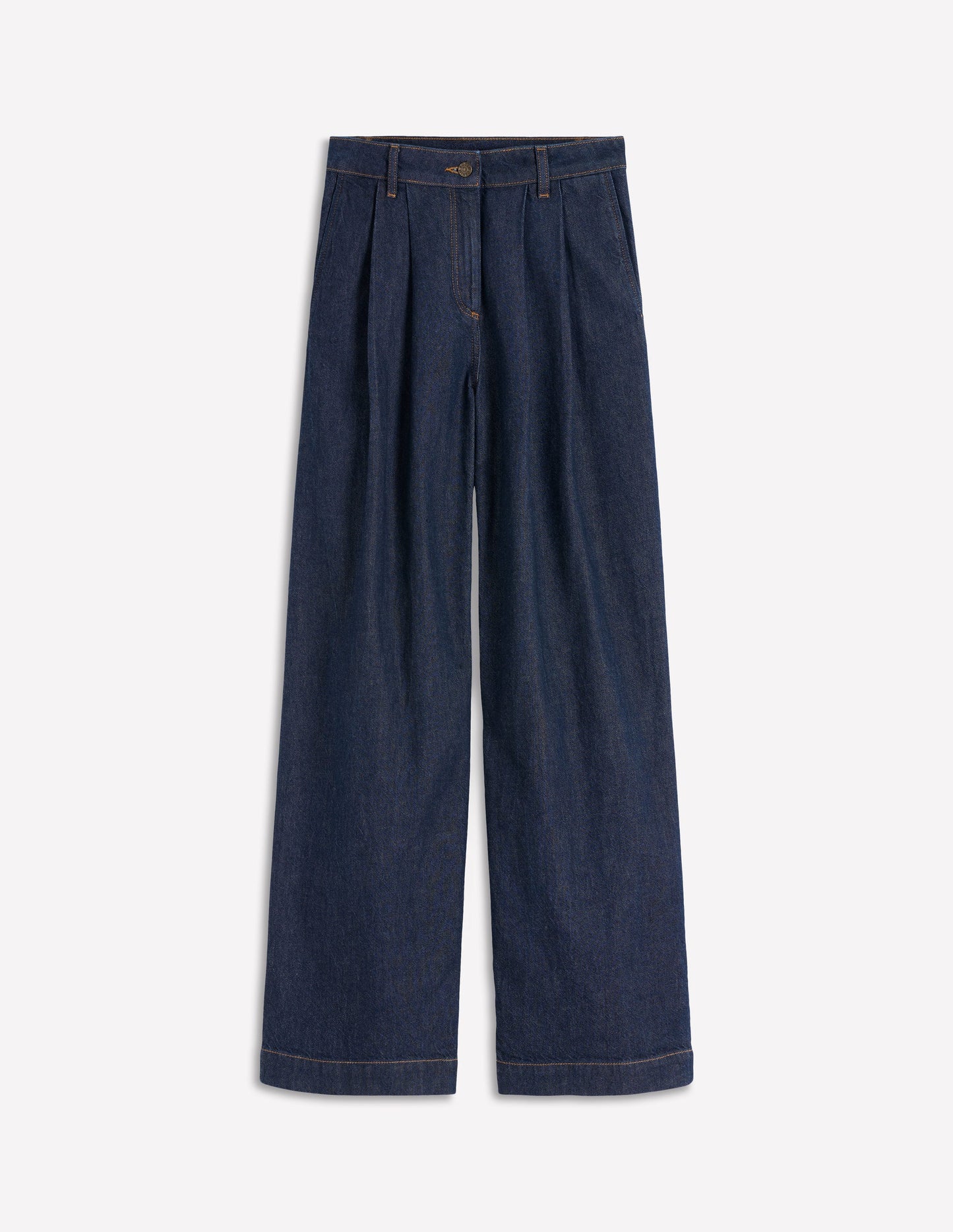 Pleated Wide Leg Jeans-Indigo Rinse