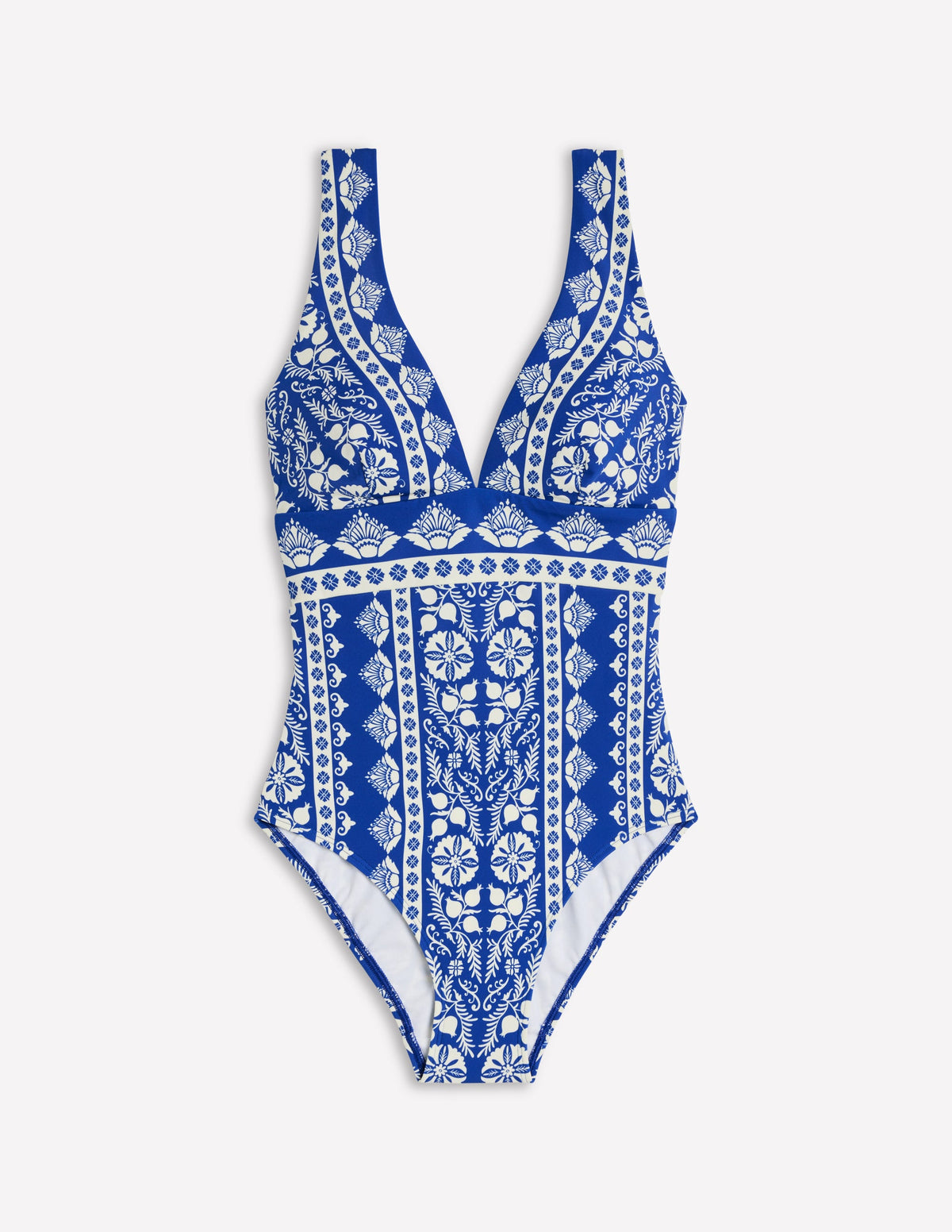 Porto V-neck Swimsuit-Bright Blue, Ornate Stripe - Image 6