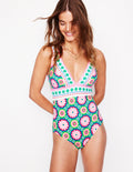 Porto V-neck Swimsuit-Multi, Flower Tile