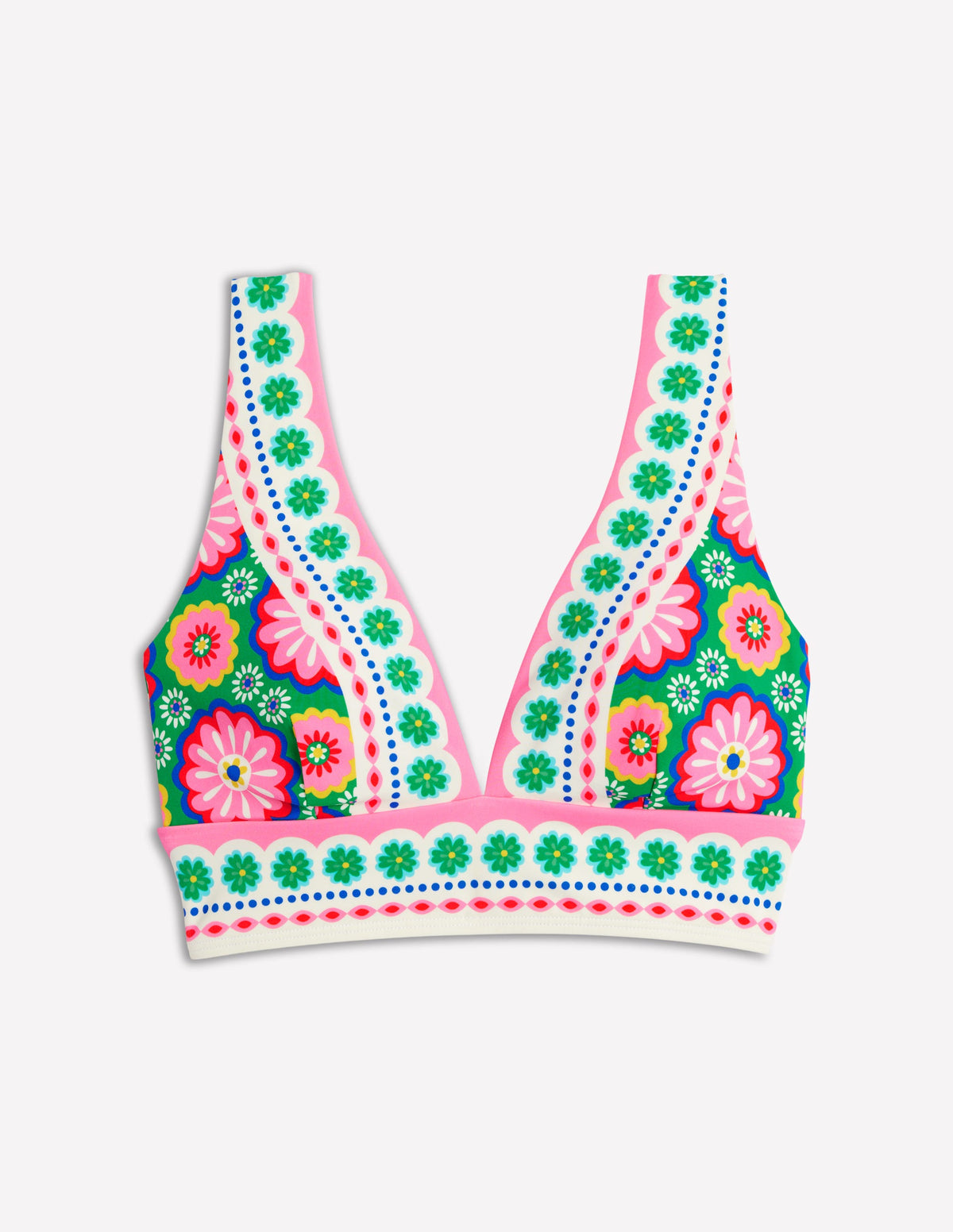 Porto V-neck Bikini Top-Multi, Flower Tile - Image 4