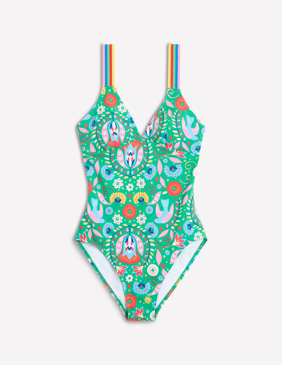Stripe Trim Swimsuit-Green, Decorative Garden - Image 5