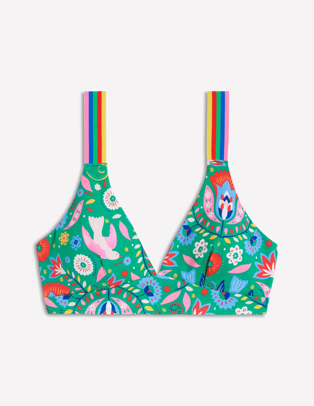 Multicolour Strap Bikini Top-Green, Decorative Garden